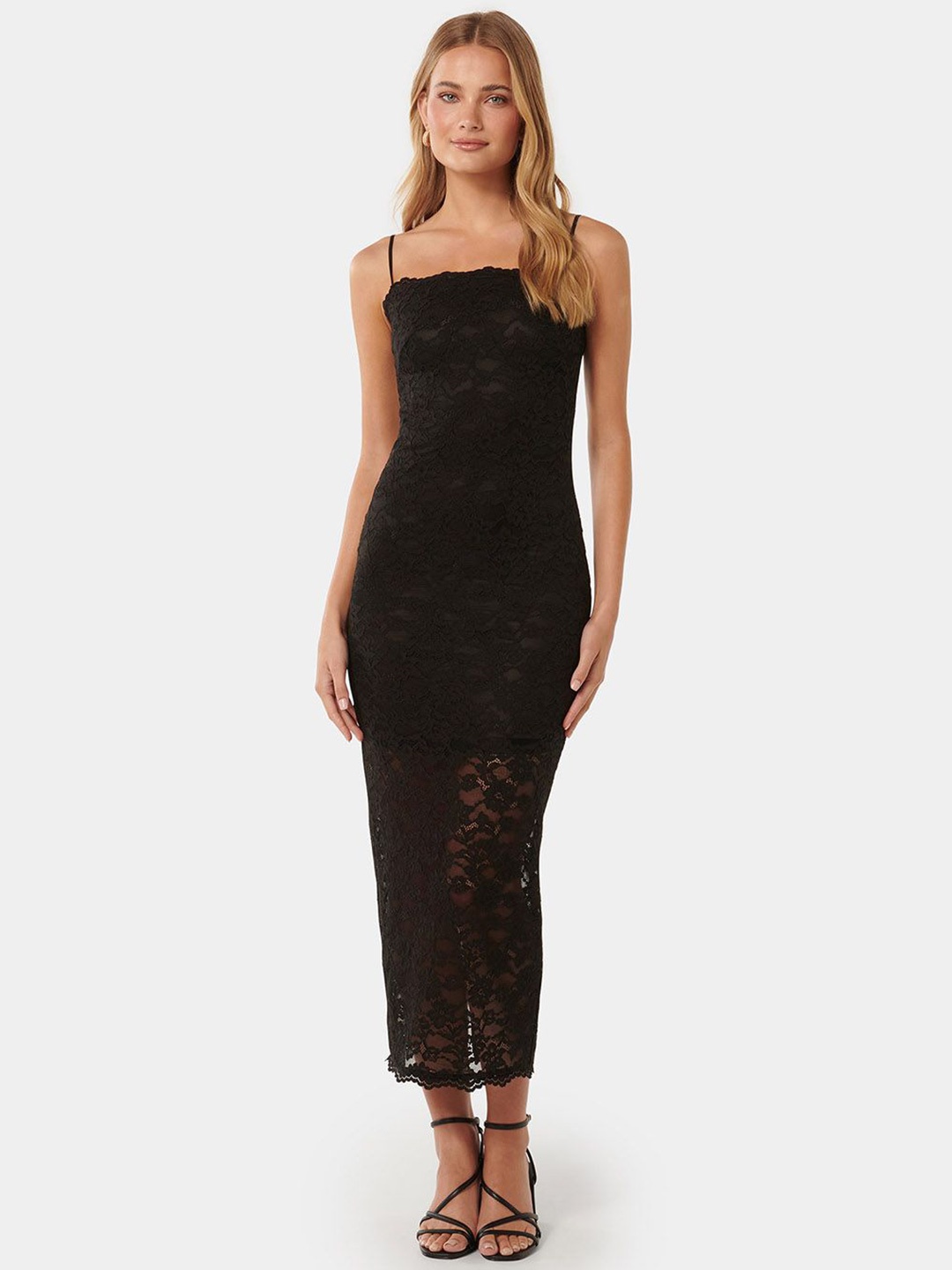 

Forever New Women Sleeveless Lace Bodycon Midi Dress, Black