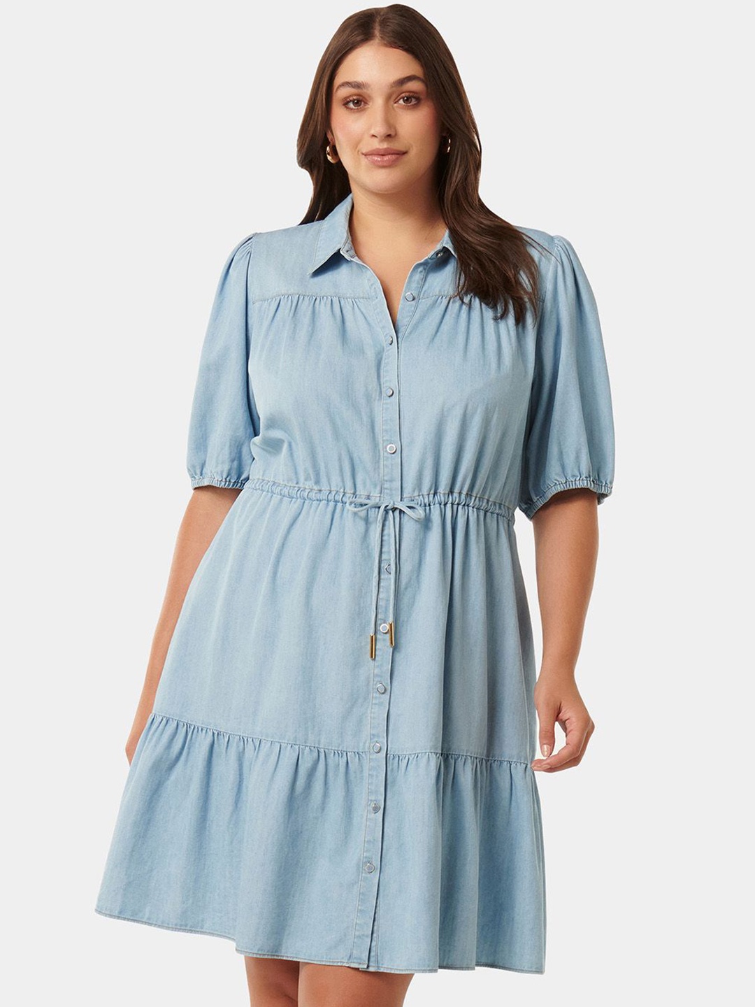 

Forever New Women Puff Sleeve Cotton Shirt Dress, Navy blue