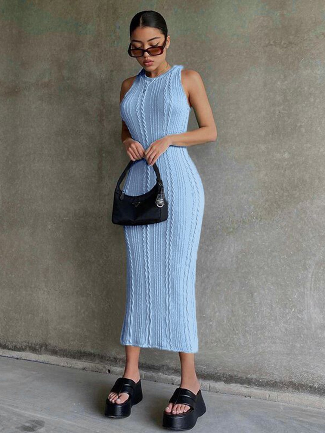 

StyleCast x Revolte Solid Knitted Sweater Midi Dress, Blue