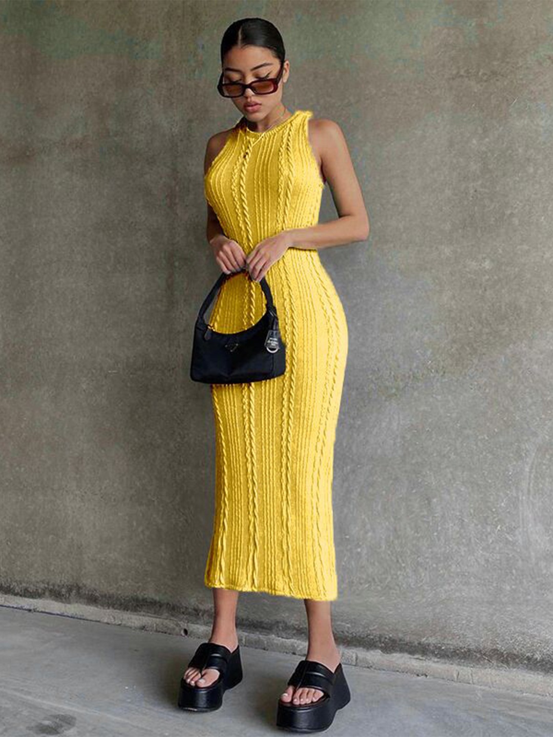 

StyleCast x Revolte Knitted Sweater Midi Dress, Yellow