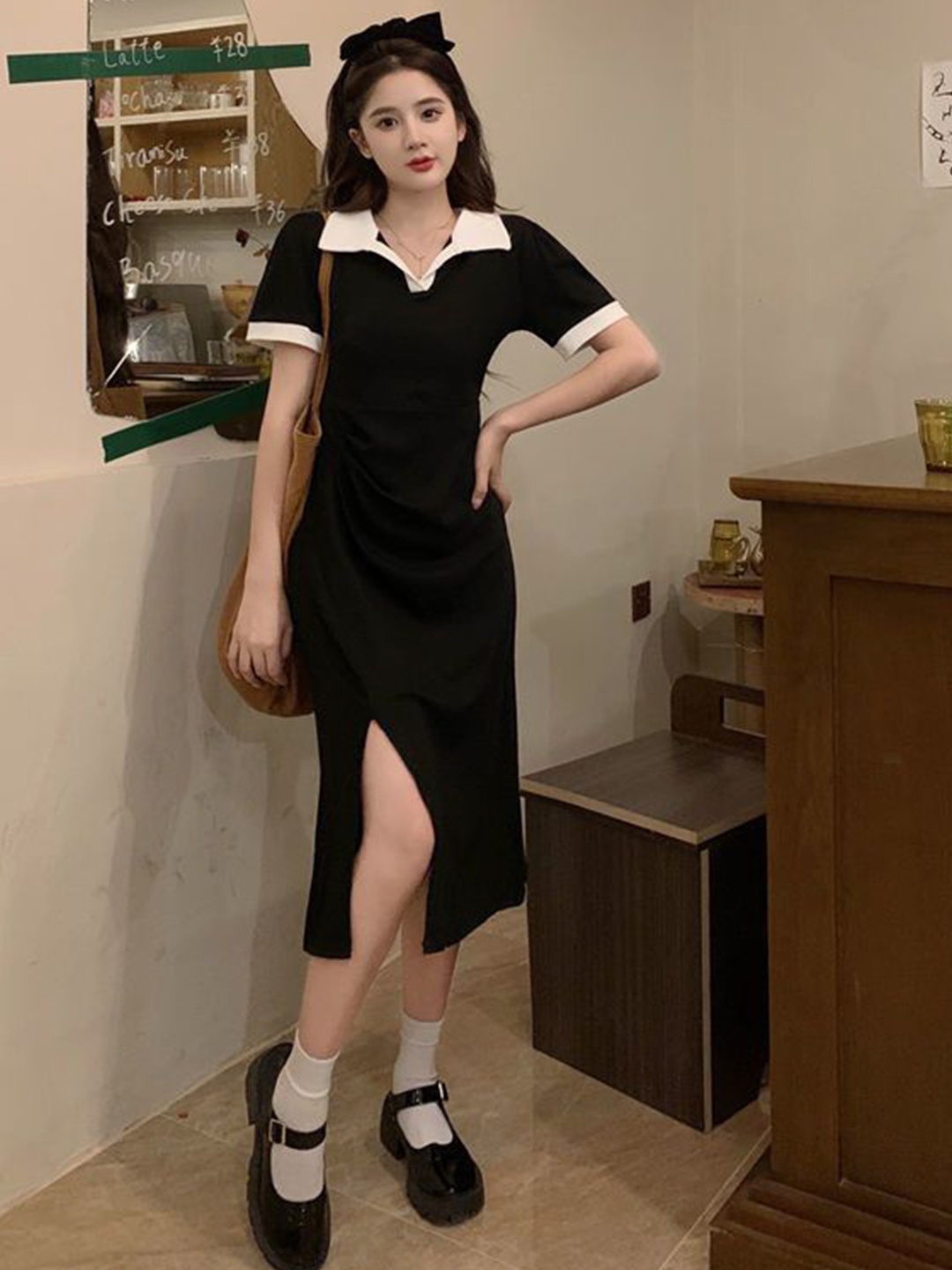 

StyleCast x Revolte Shirt Collar T-shirt Midi Dress, Black