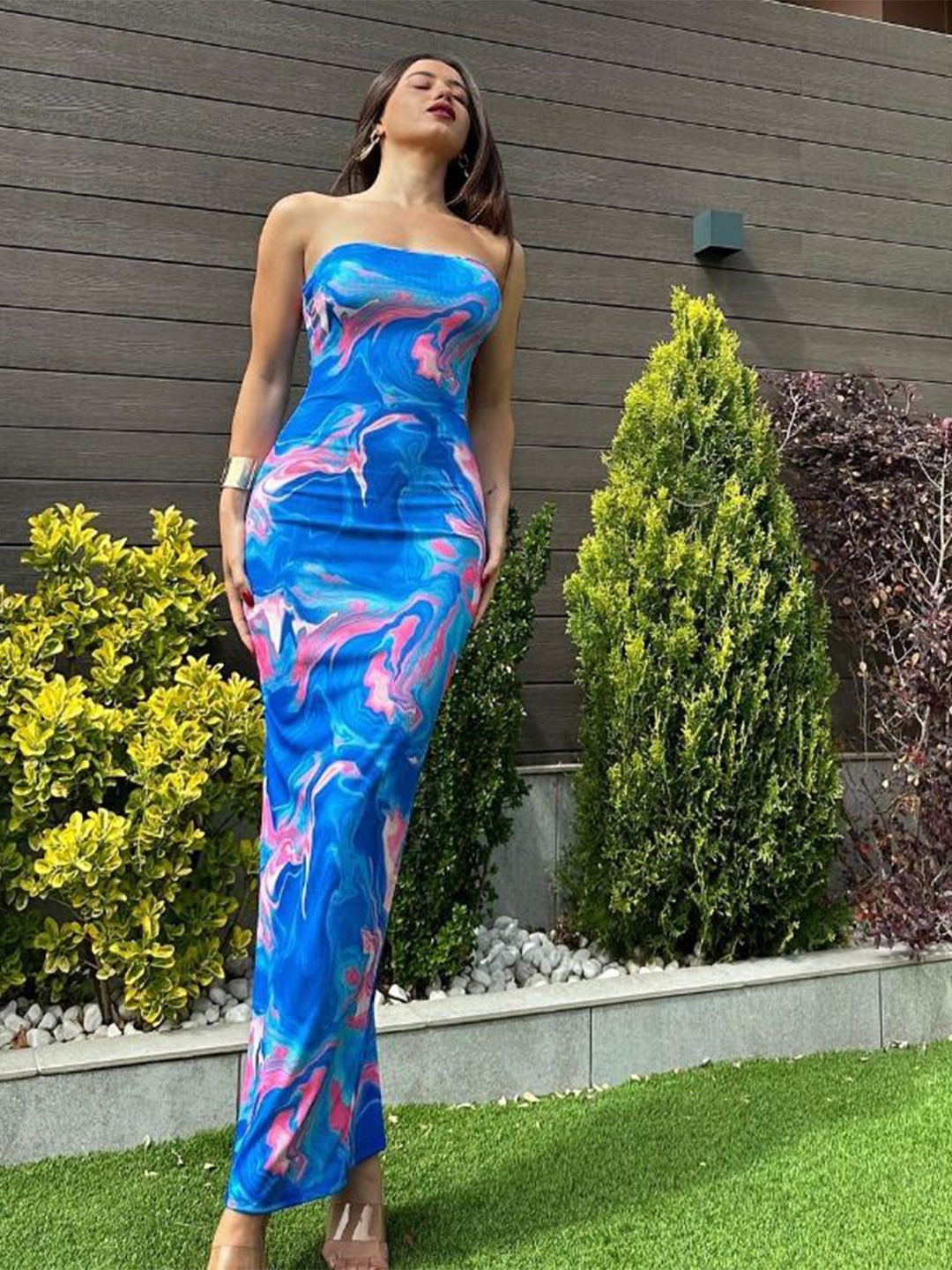

StyleCast x Revolte Abstract Print Bodycon Maxi Dress, Blue