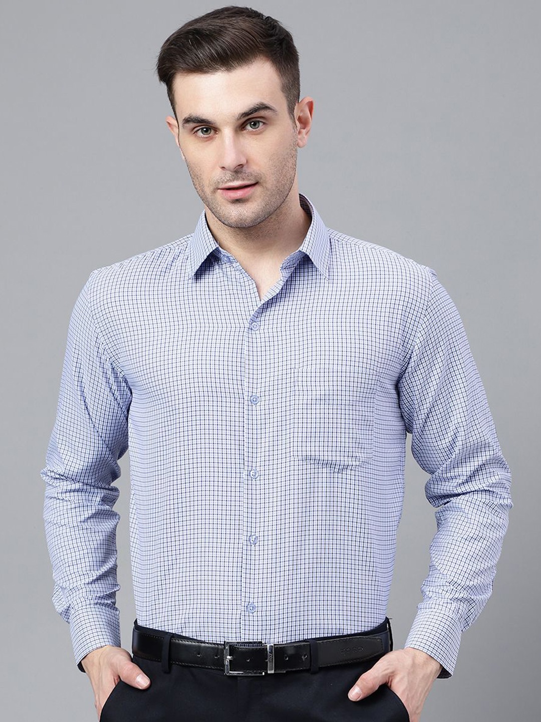 

English Navy Men Micro Checks Checked Slim Fit Opaque Formal Shirt, White