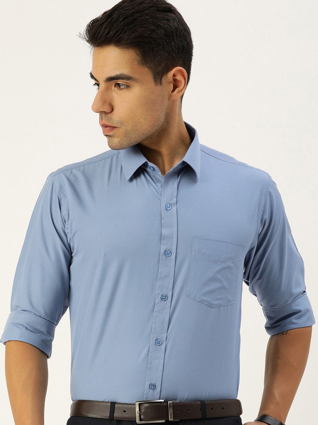 

English Navy Men Slim Fit Opaque Formal Shirt, Blue