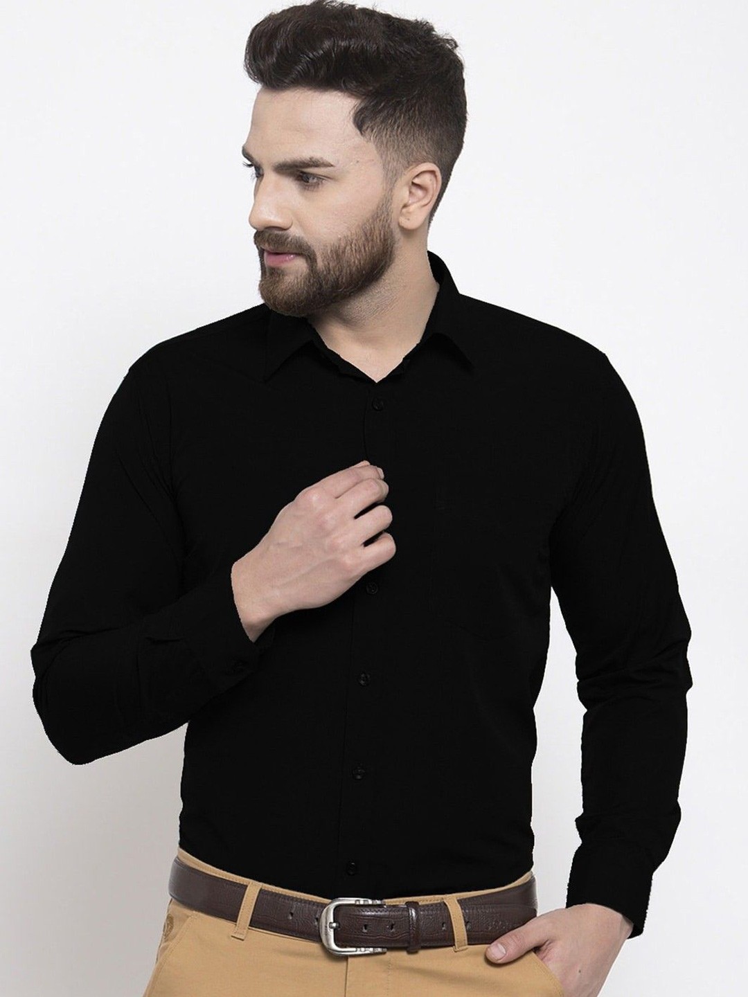 

English Navy Men Slim Fit Opaque Cotton Formal Shirt, Black