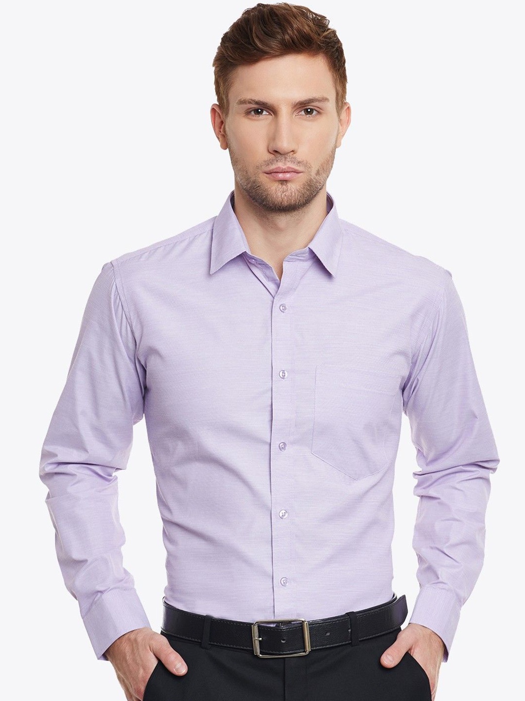 

English Navy Men Slim Fit Opaque Formal Shirt, Purple