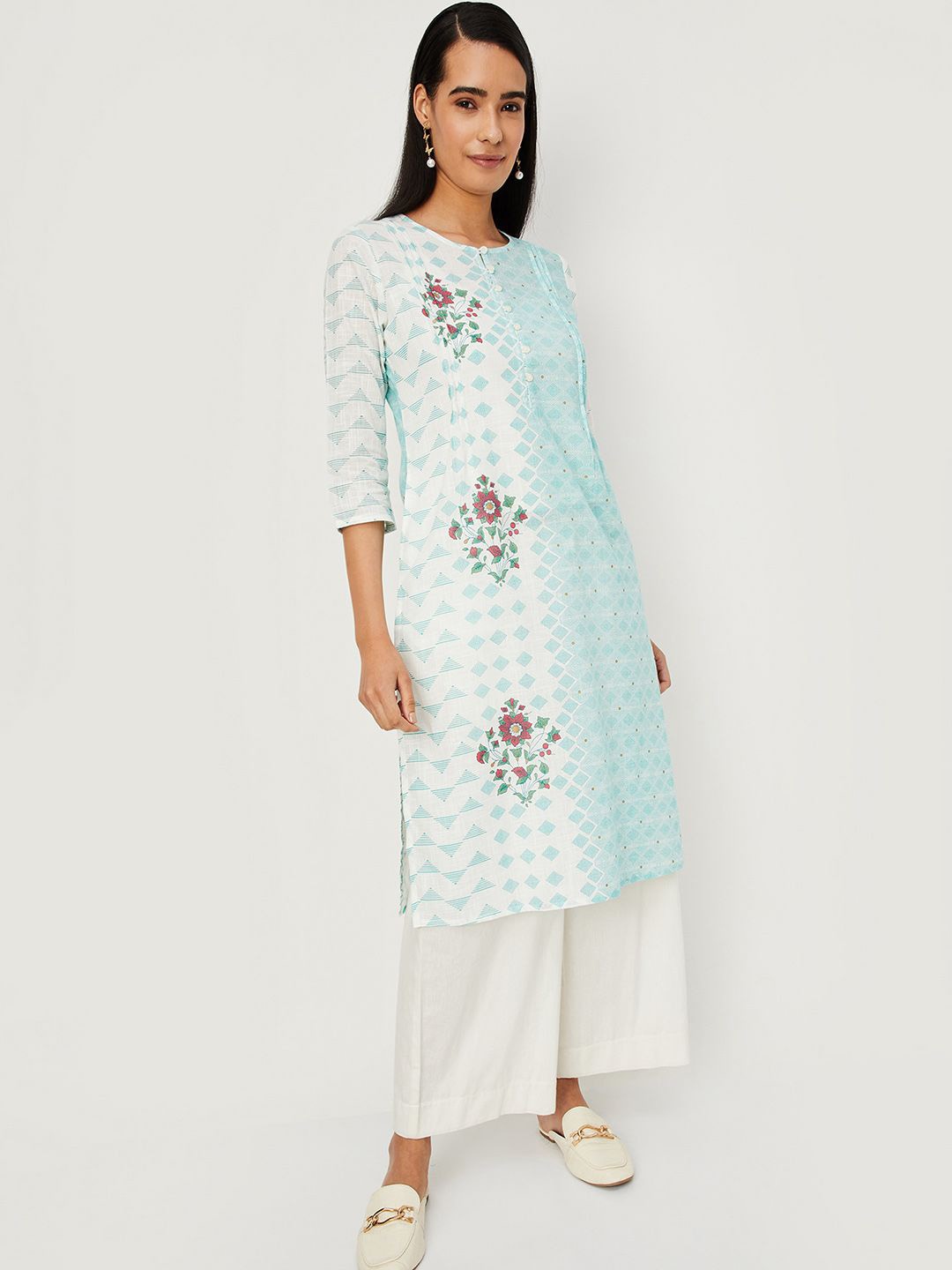 

max Floral Printed Keyhole Neck Straight Kurta, White