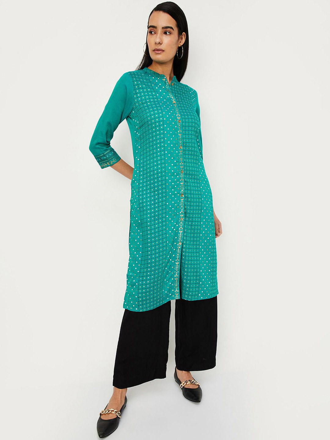 

max Geometric Printed Straight Kurta, Blue