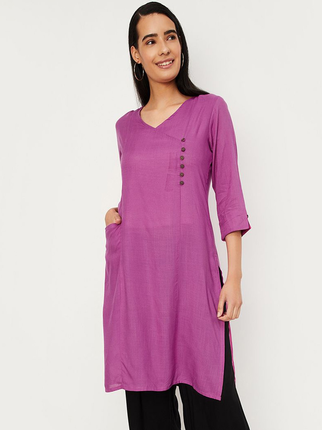 

max V-Neck Straight Kurta, Purple