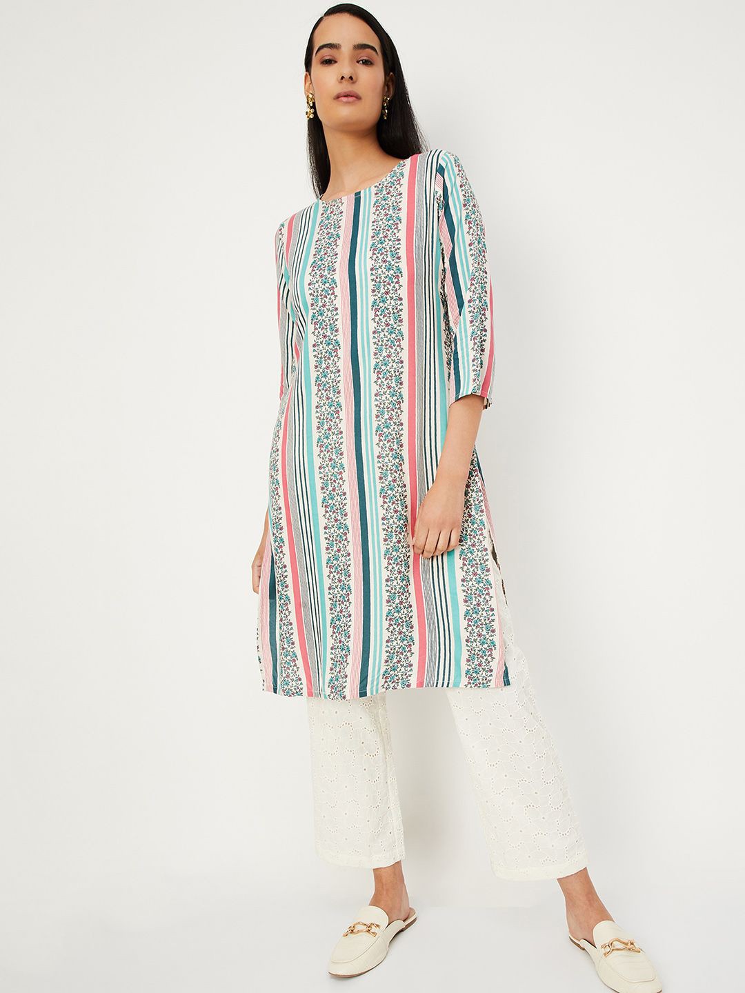 

max Floral Printed Straight Kurta, Off white