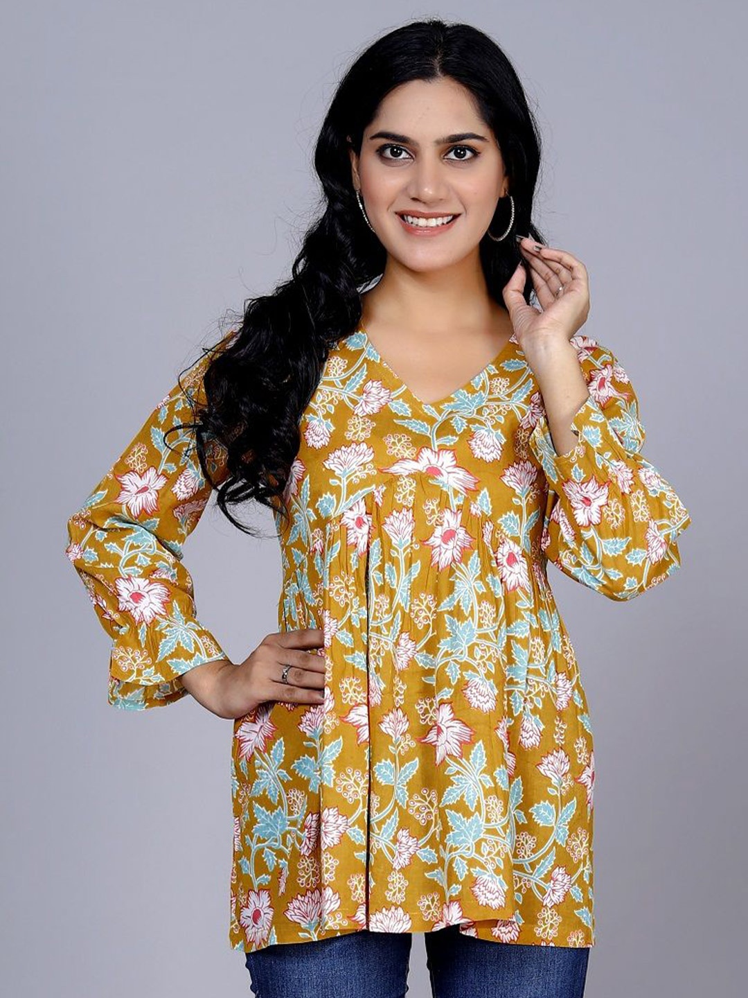 

MALANDRO Floral Print Cotton Longline Top, Multi