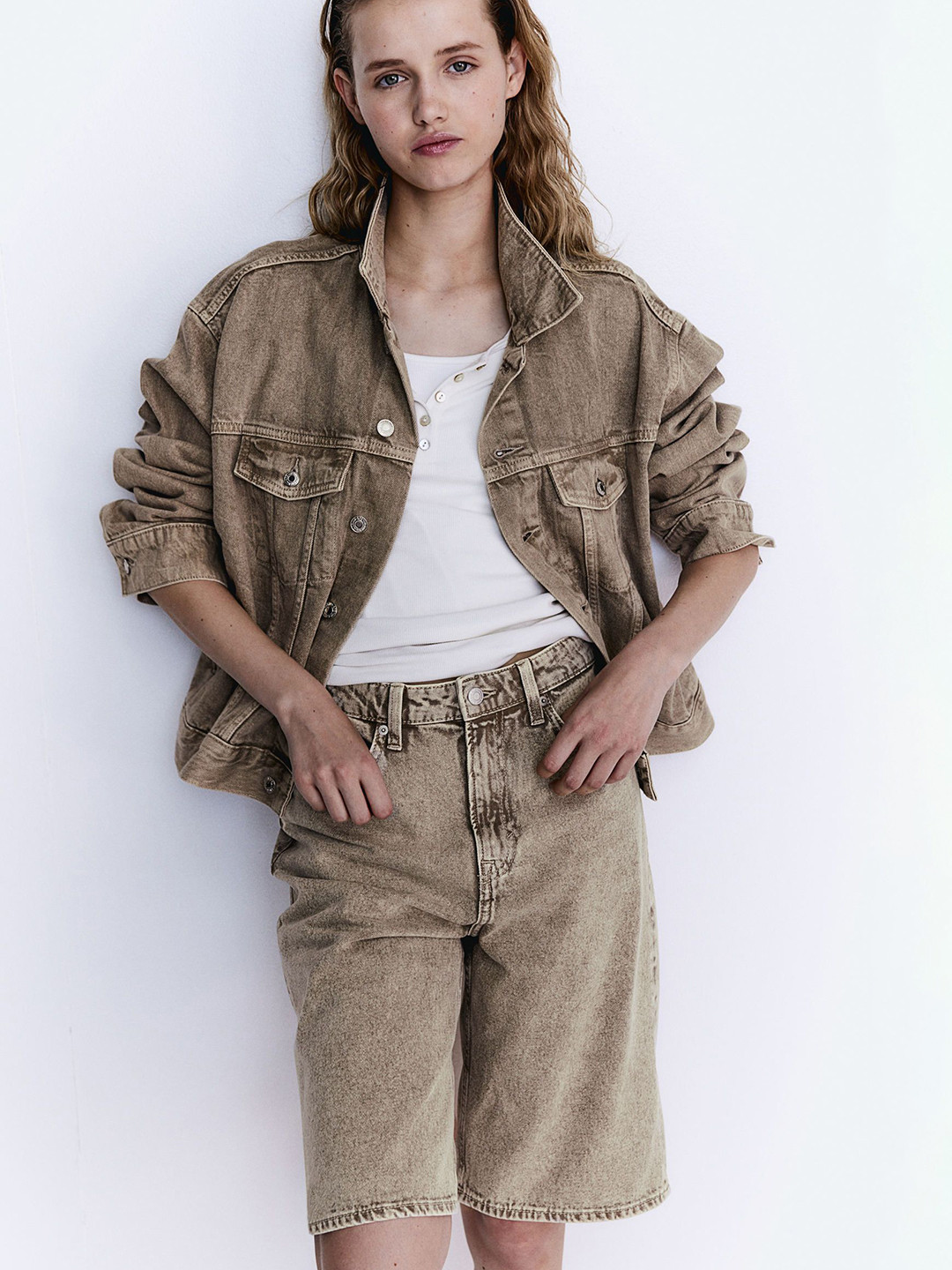 

H&M Bermuda Baggy High Denim Shorts, Brown