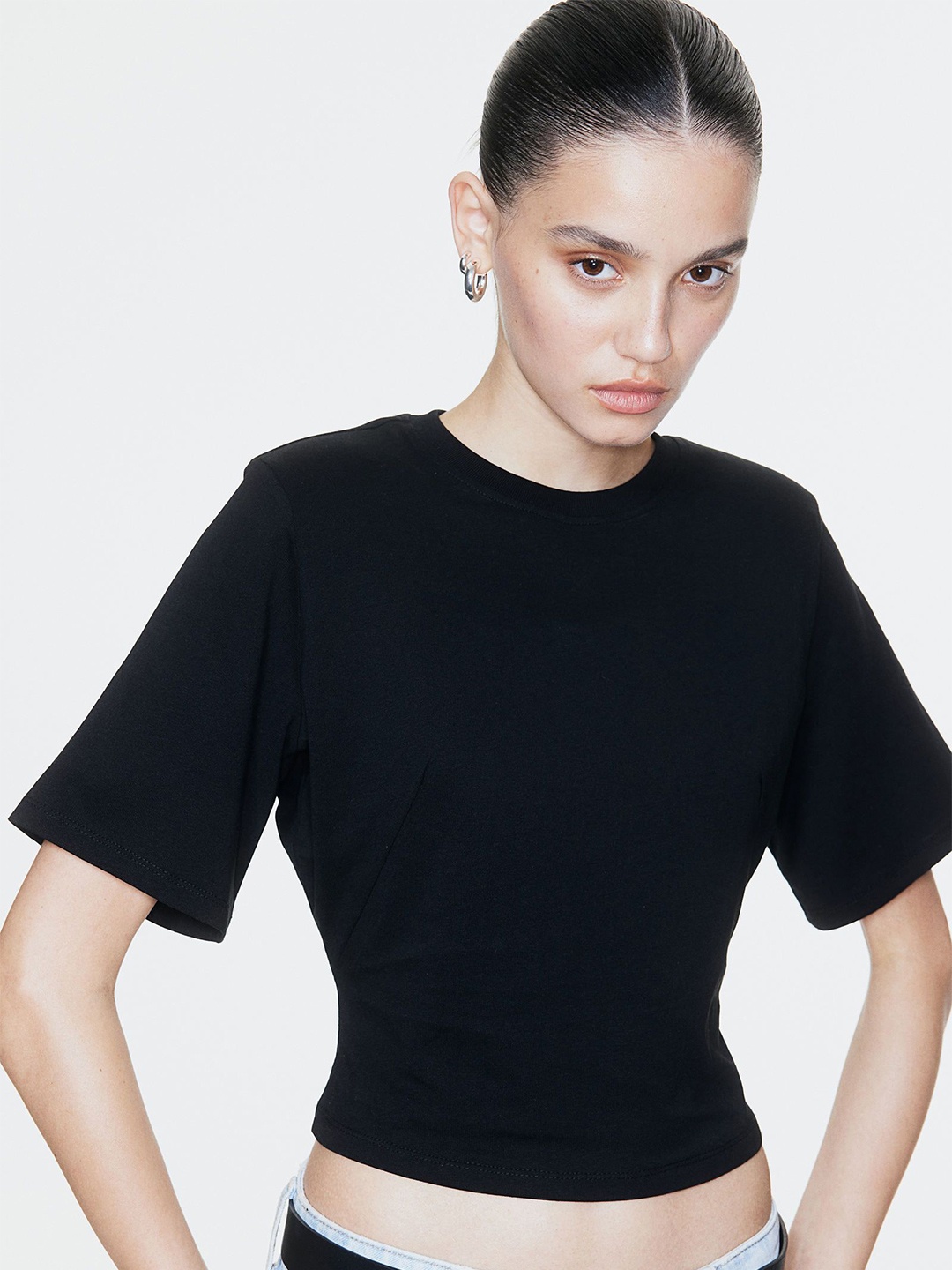 

H&M Shoulder-Pad T-Shirt, Black