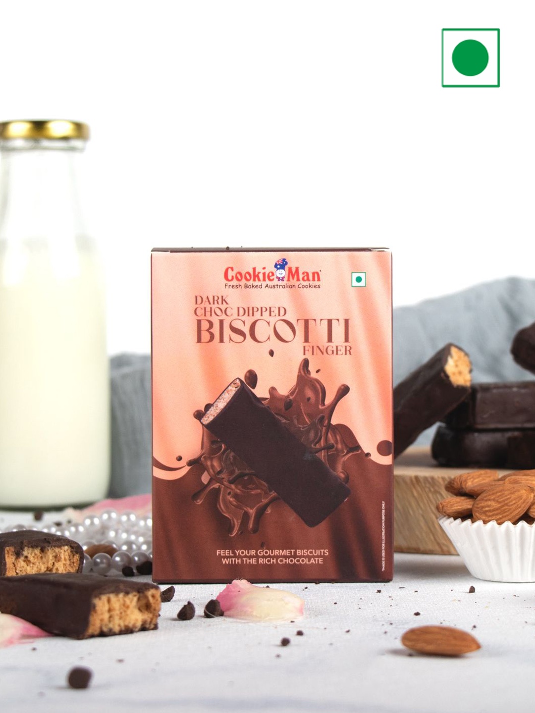 

Cookieman Pack of 2 Chocolate Dipped Biscotti - 80g each, Brown