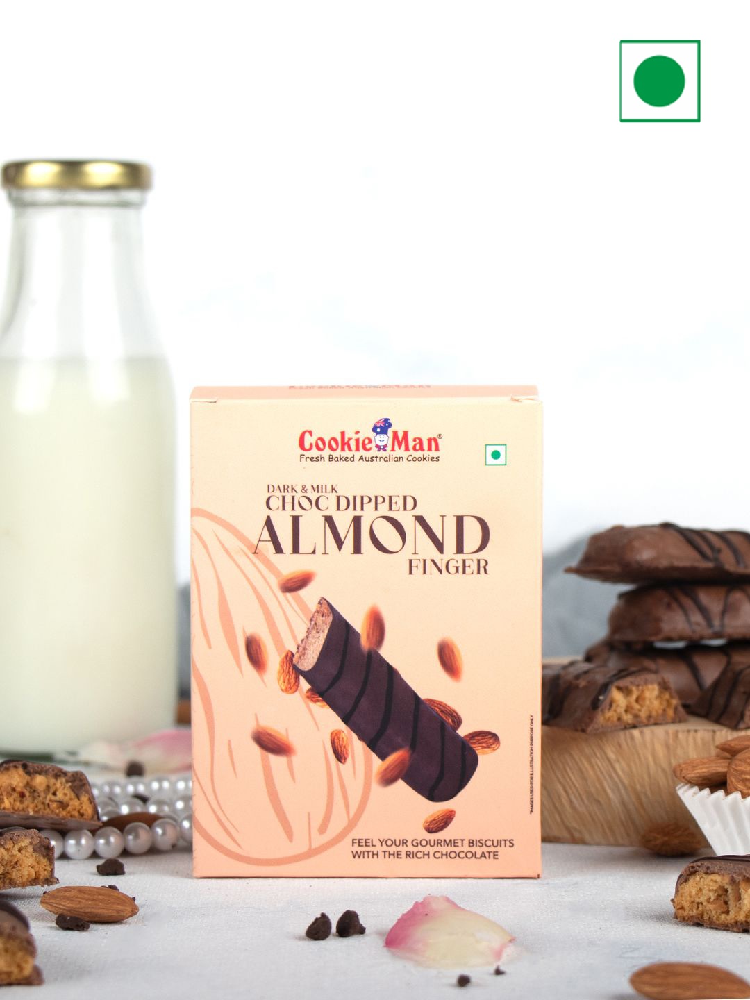 

Cookieman Pack of 2 Chocolate Dipped Almond Finger - 80g each, Beige