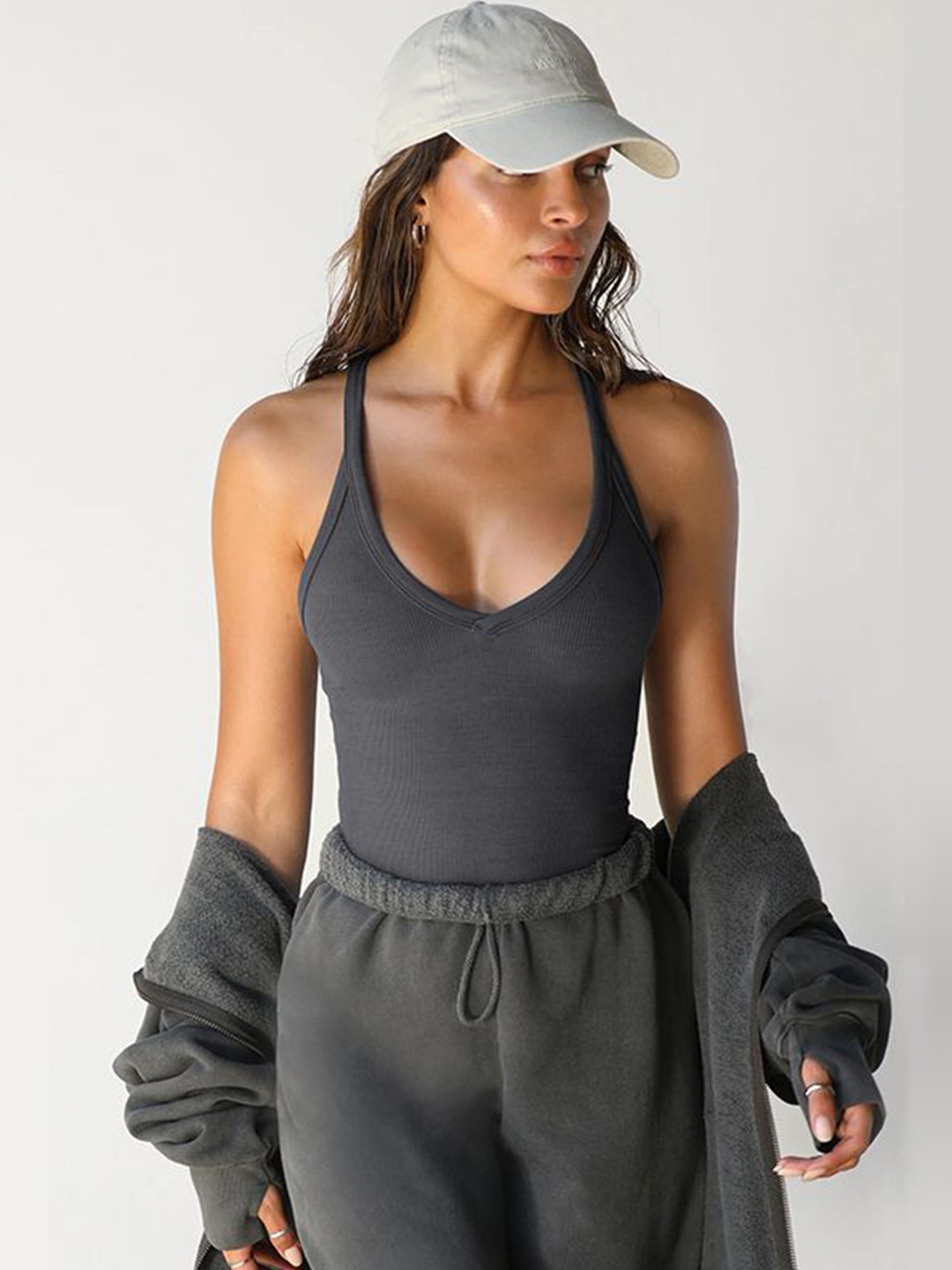 

StyleCast x Revolte Halter Neck Styled Back Top, Grey