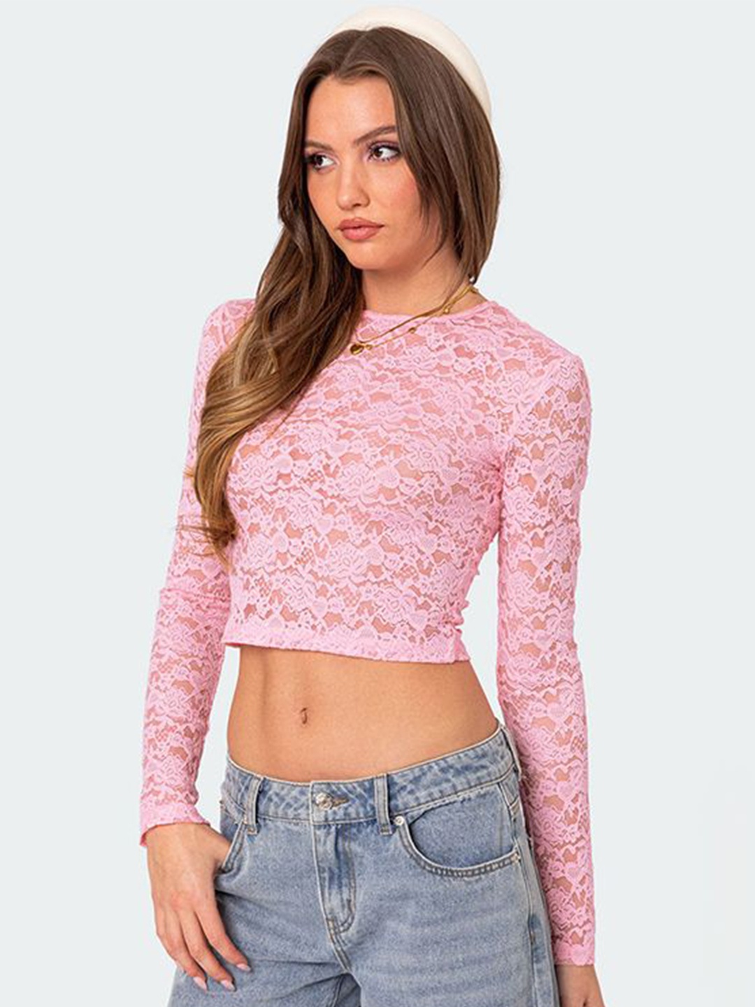 

StyleCast x Revolte Floral Net Crop Top, Pink