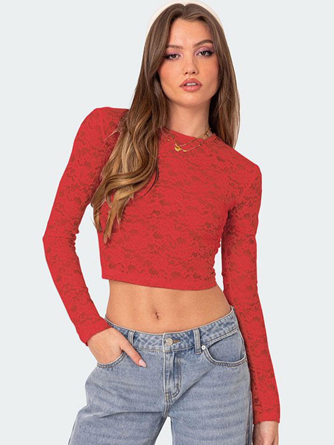 

StyleCast x Revolte Net Crop Top, Red