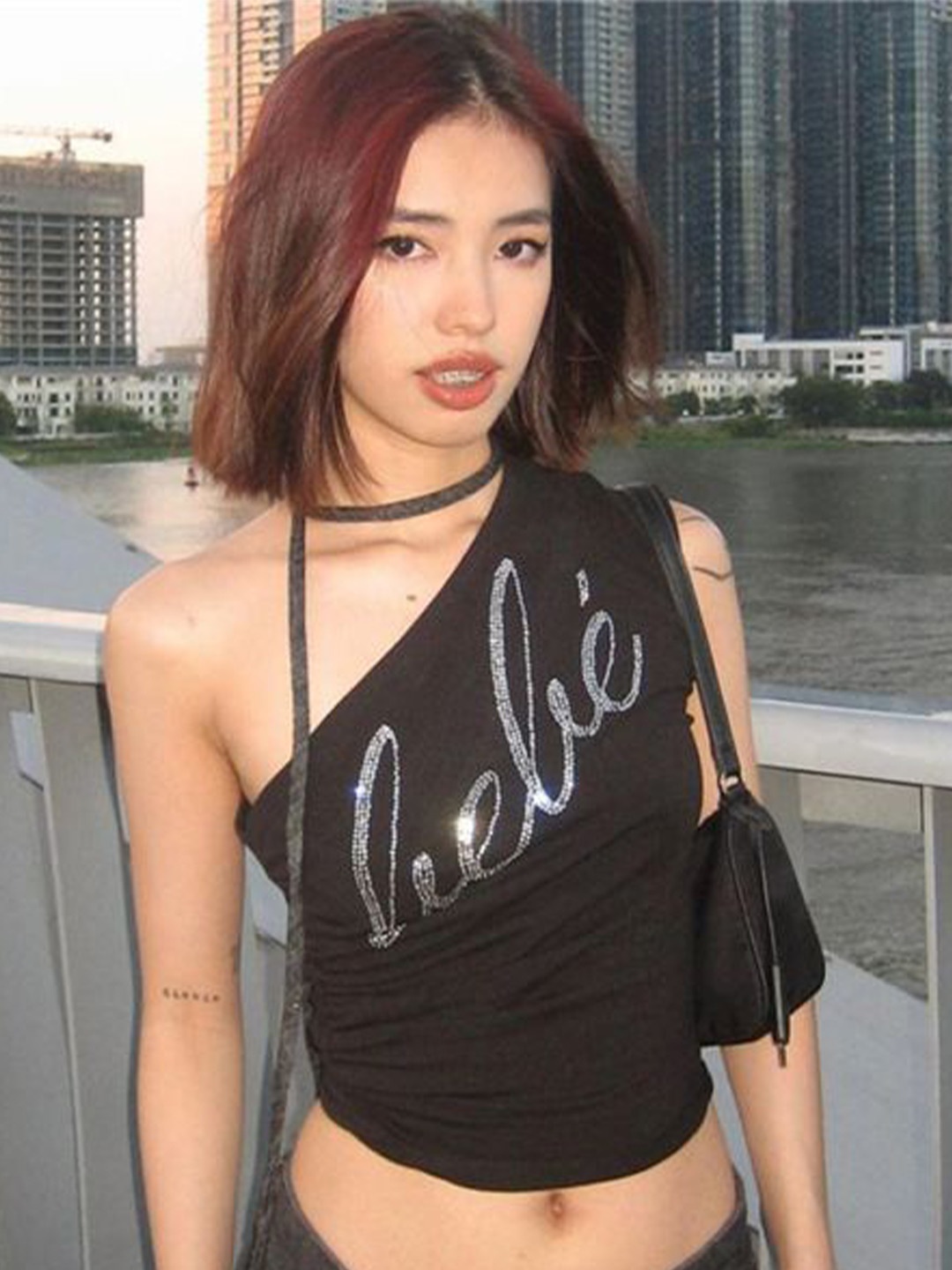 

StyleCast x Revolte Embellished Striped Crop Top, Black