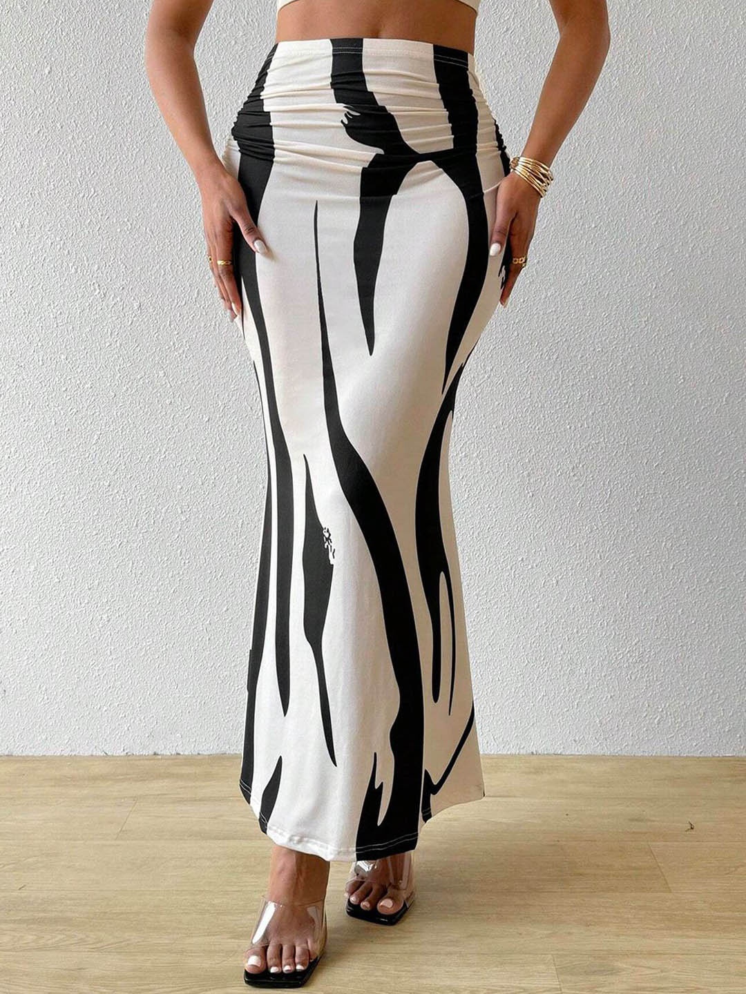 

TANDUL Printed Pencil Maxi Skirt, White