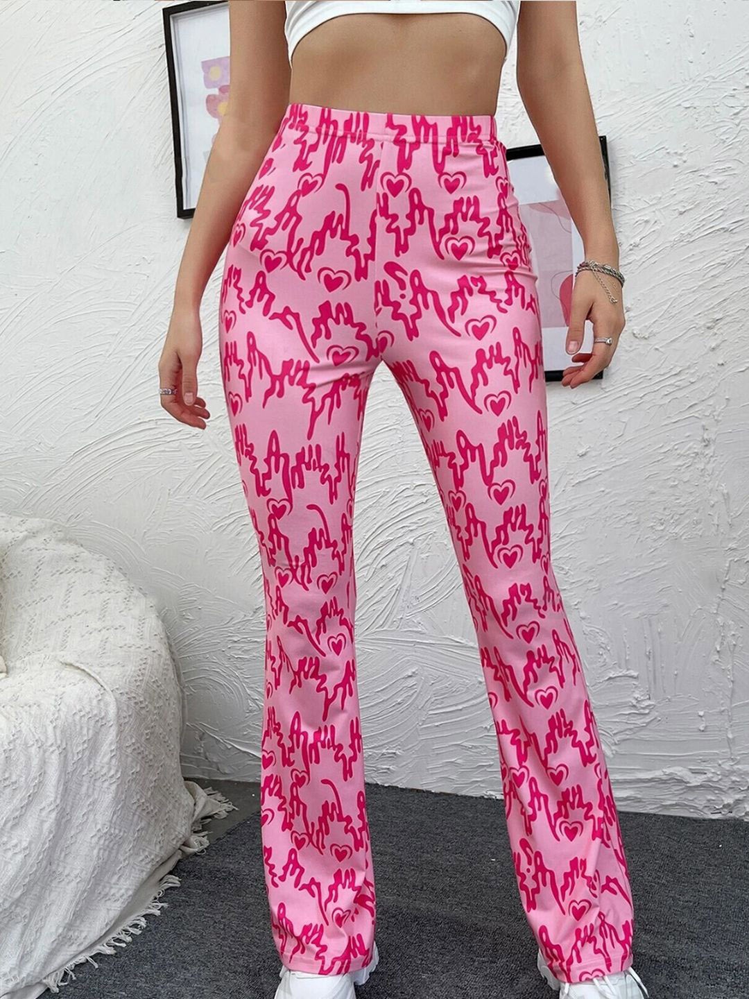 

TANDUL Women Abstract Printed Trousers, Pink