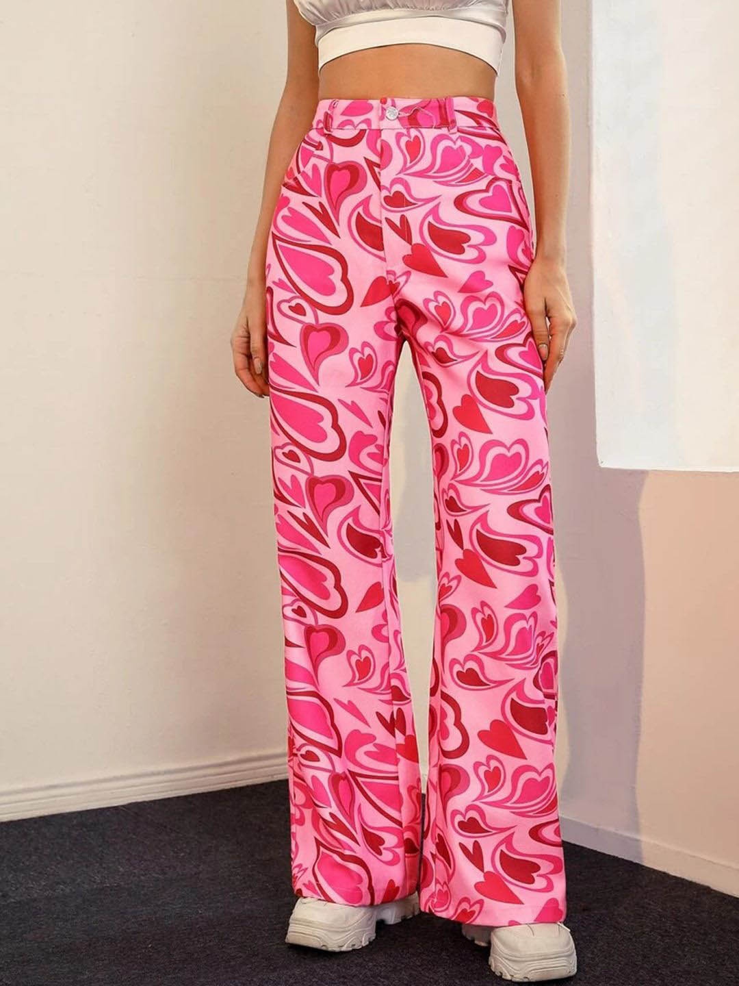 

TANDUL Women Abstract Printed Trousers, Pink
