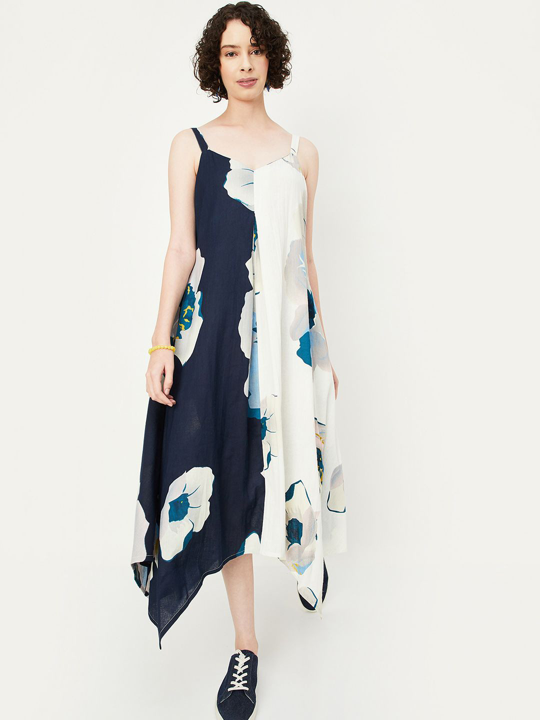 

max Tie and Dye Printed A-Line Midi Dress, Navy blue
