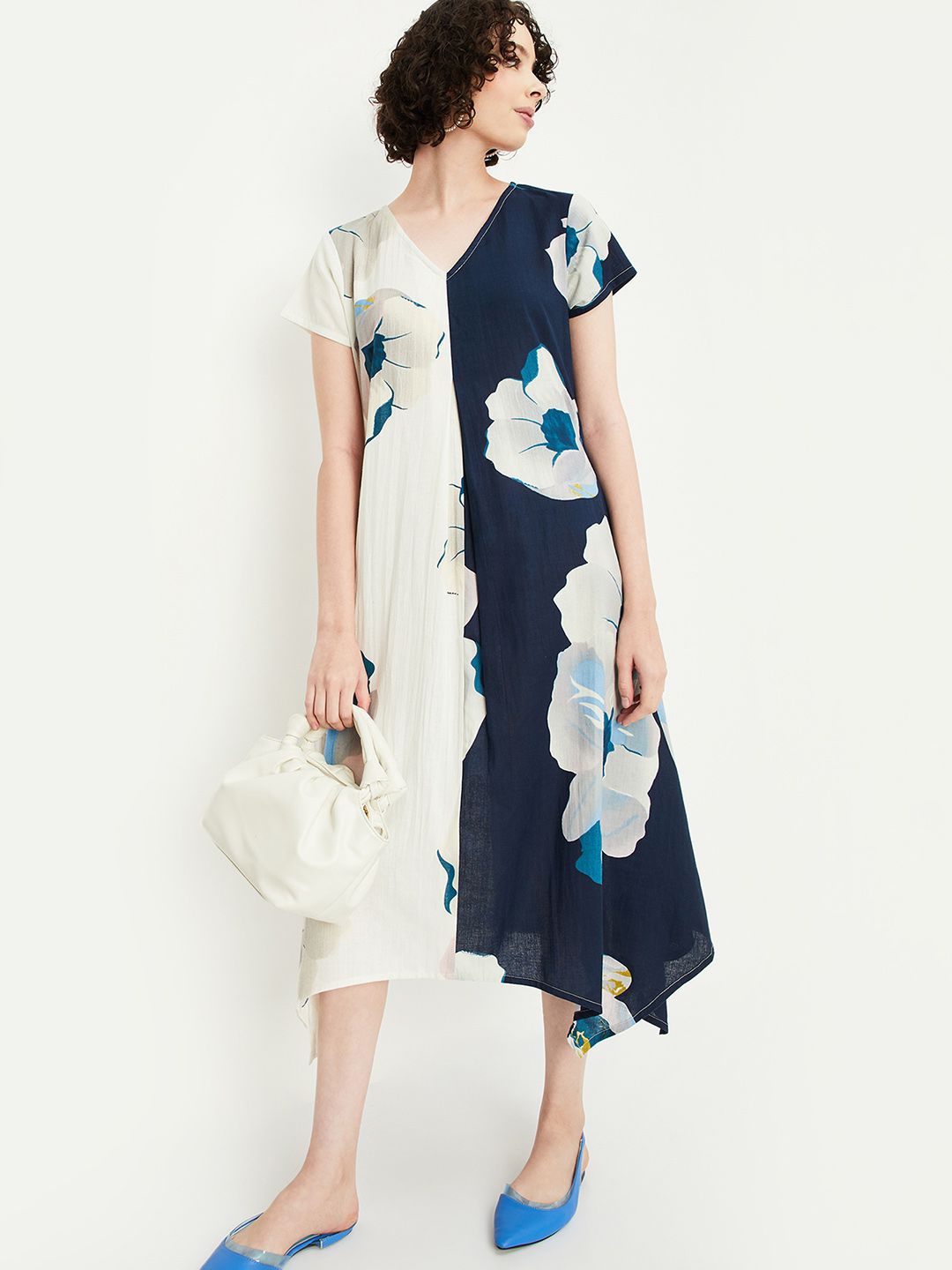 

max Floral Print A-Line Midi Dress, Blue