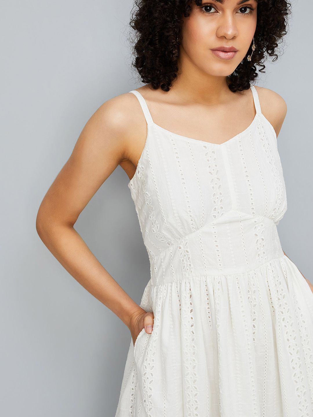 

max Women Shoulder Straps Fit & Flare Dress, Off white