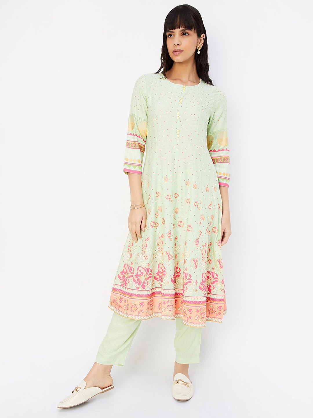 

max Floral Printed Anarkali Kurta with Trousers, Sea green