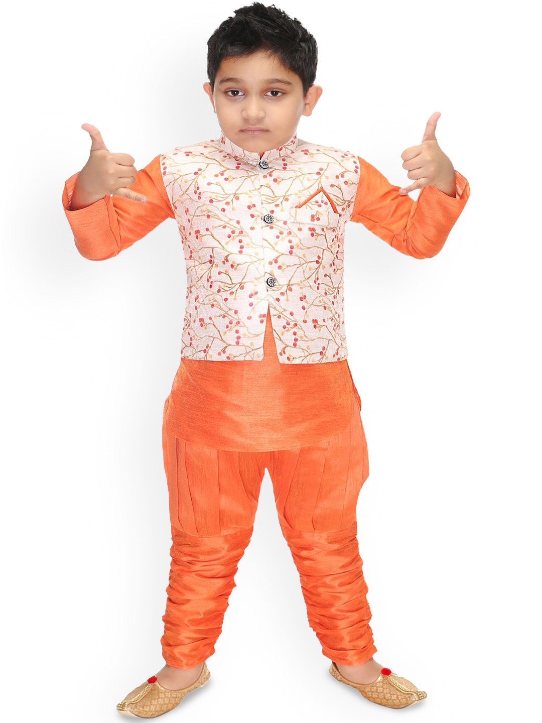 

BAESD Boys Floral Printed Mandarin Collar Straight Kurta With Churidar, Orange