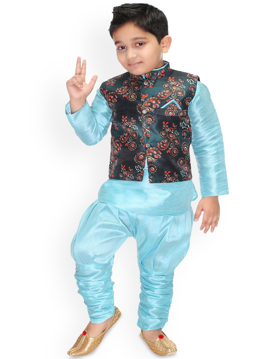 

BAESD Boys Mandarin Collar Kurta With Trousers, Teal