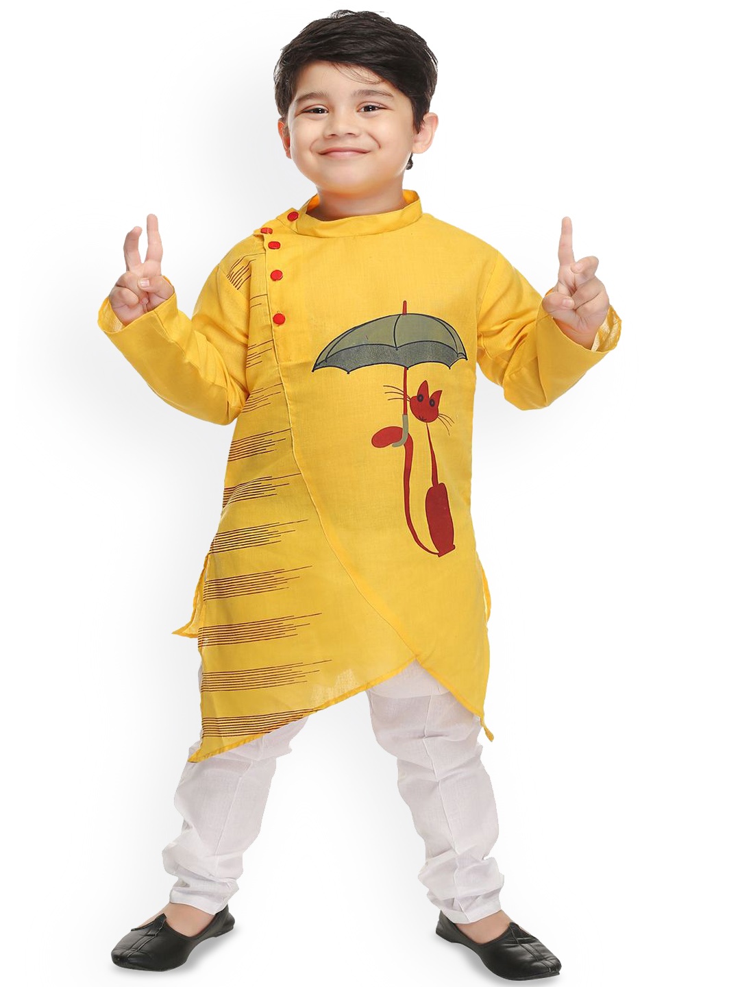 

BAESD Boys Geometric Printed Straight Kurta With Trousers, Yellow