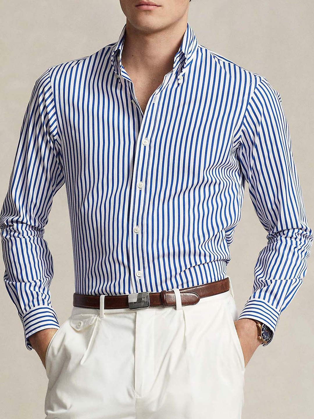 

Polo Ralph Lauren Striped Custom Fit Regular Shirt, White