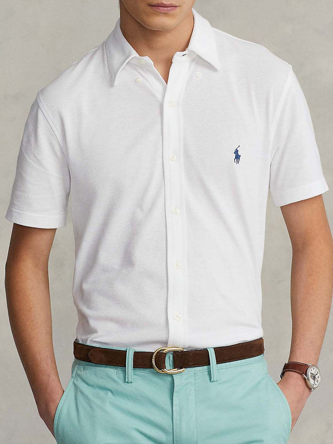 

Polo Ralph Lauren Men Solid Short Sleeved Casual Shirts, White