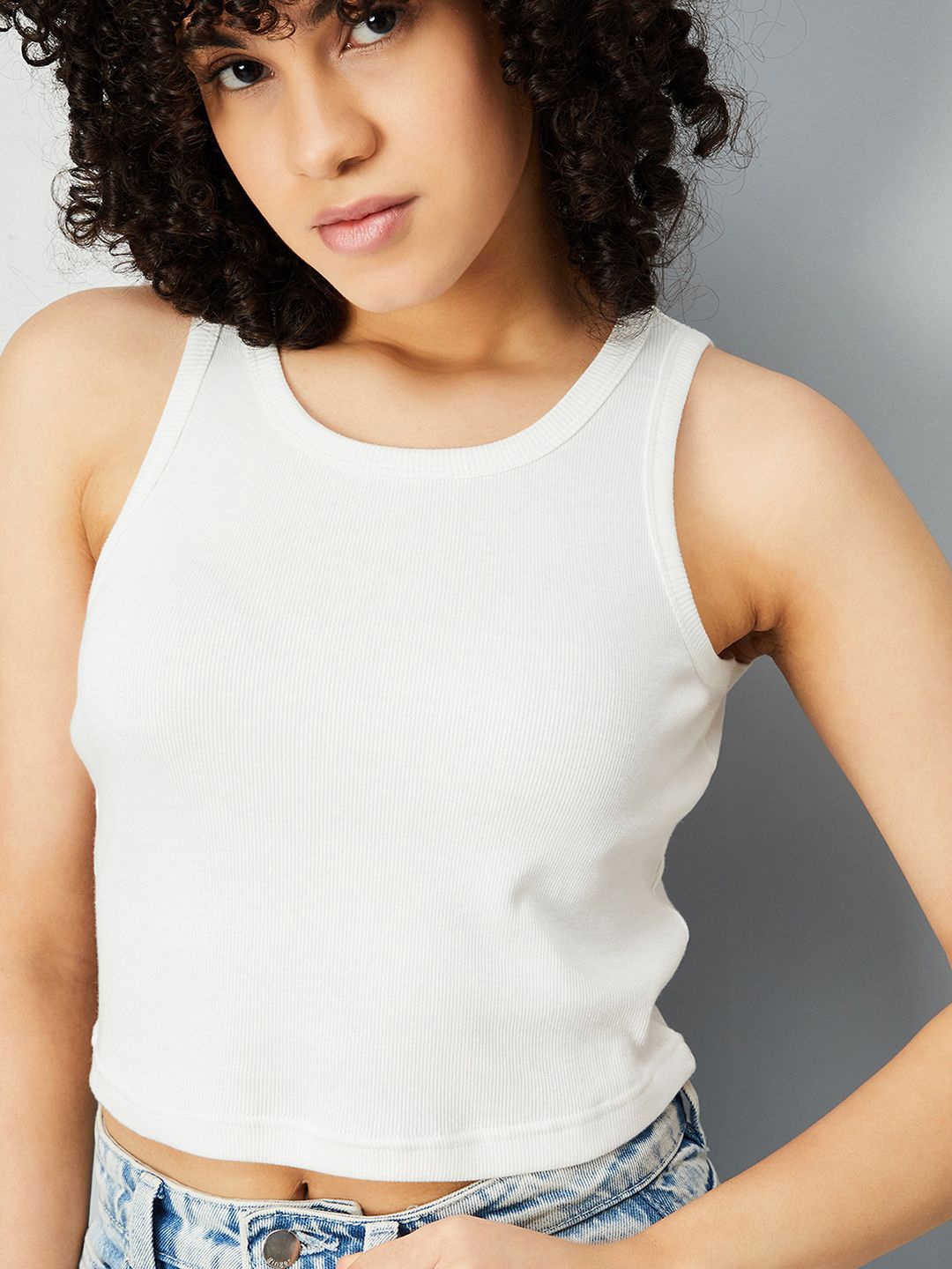 

max Cotton Tank Crop Top, Off white