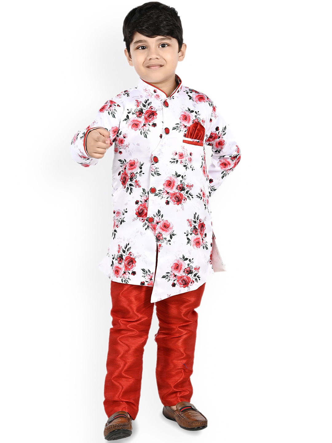 

BAESD Boys Floral Printed Regular Kurta with Pyjamas, Red