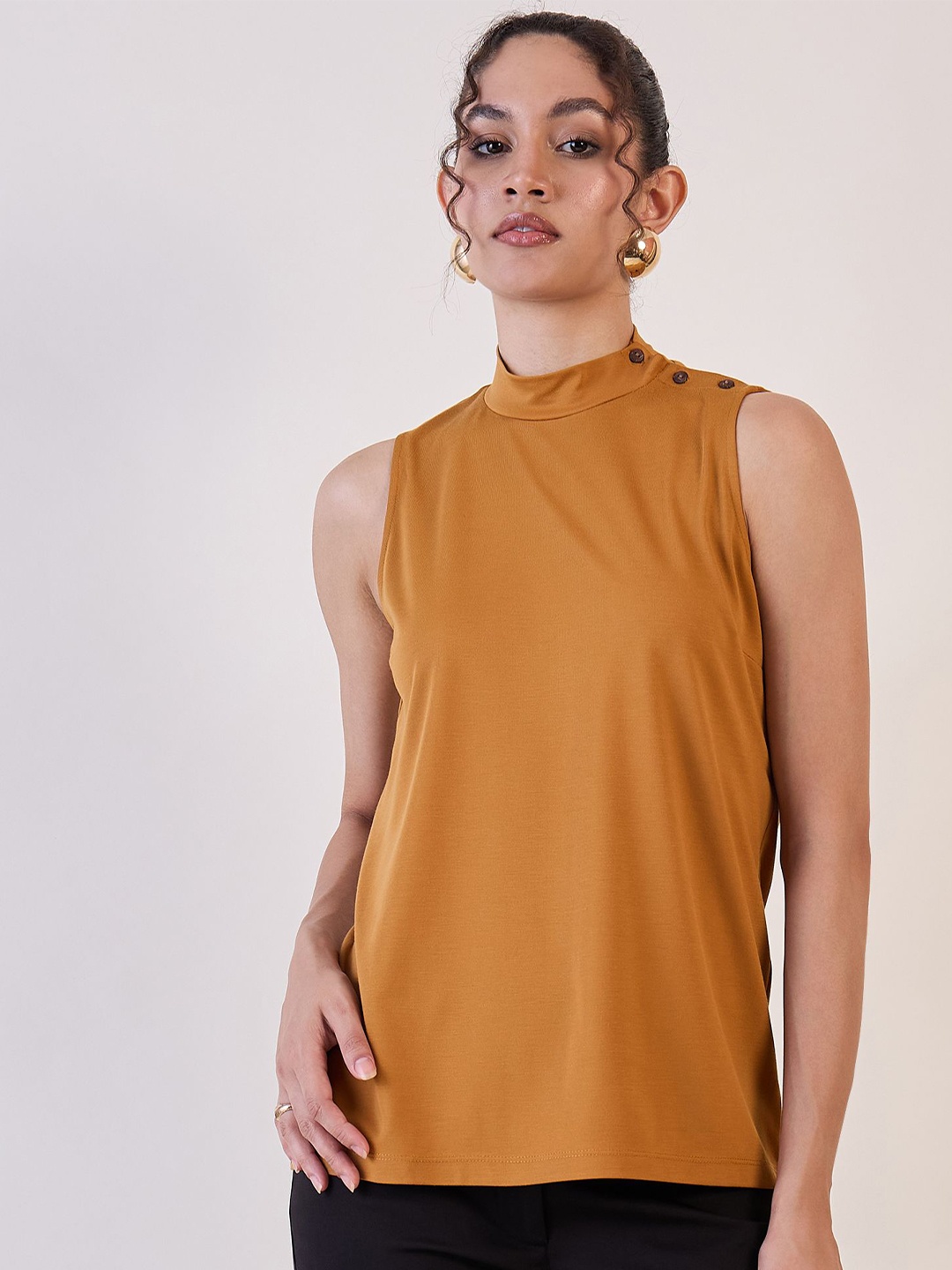 

PowerSutra Women High Neck Sleeveless Regular Top, Mustard