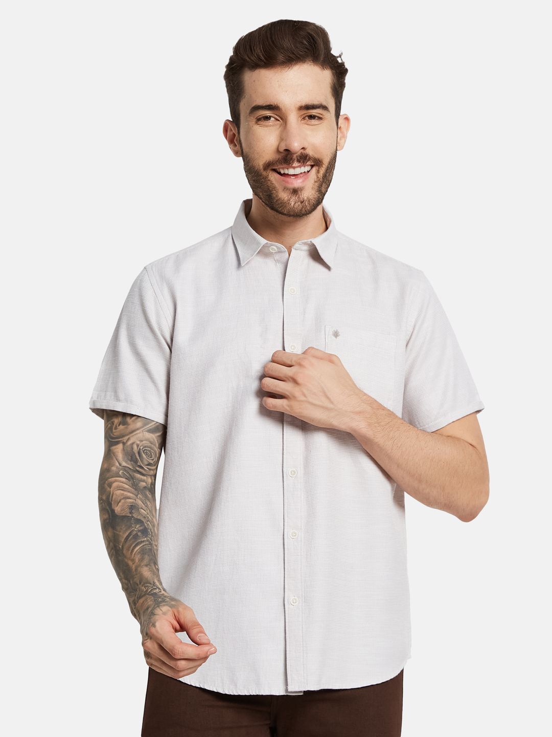 

METTLE Men Opaque Pure Cotton Casual Shirt, Beige