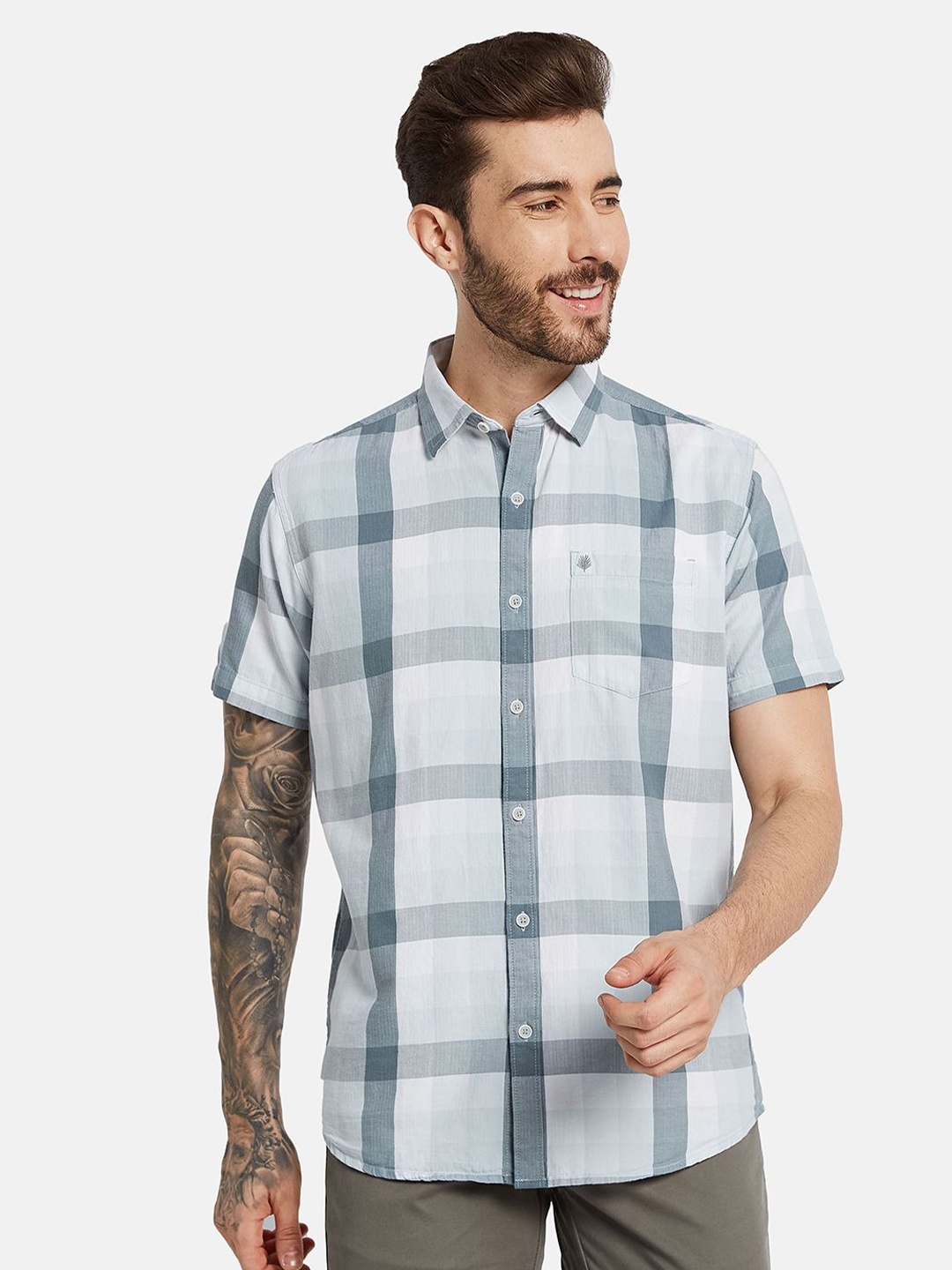 

METTLE Men Opaque Checked Casual Shirt, Grey