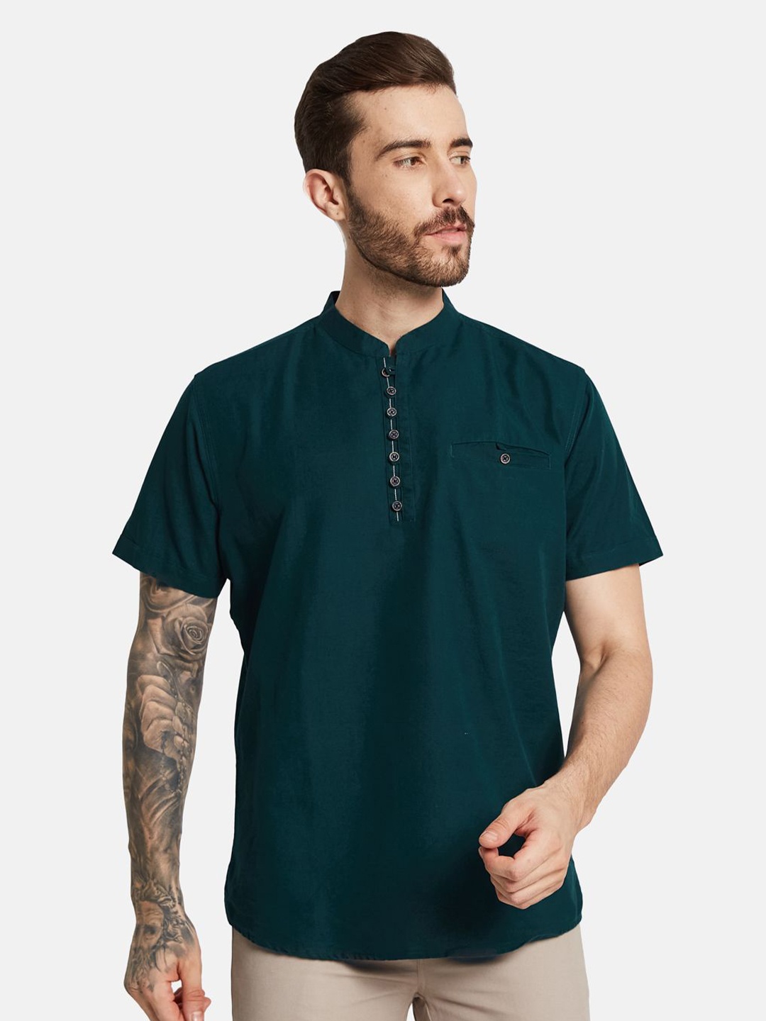 

METTLE Men Solid Opaque Casual Shirt, Green