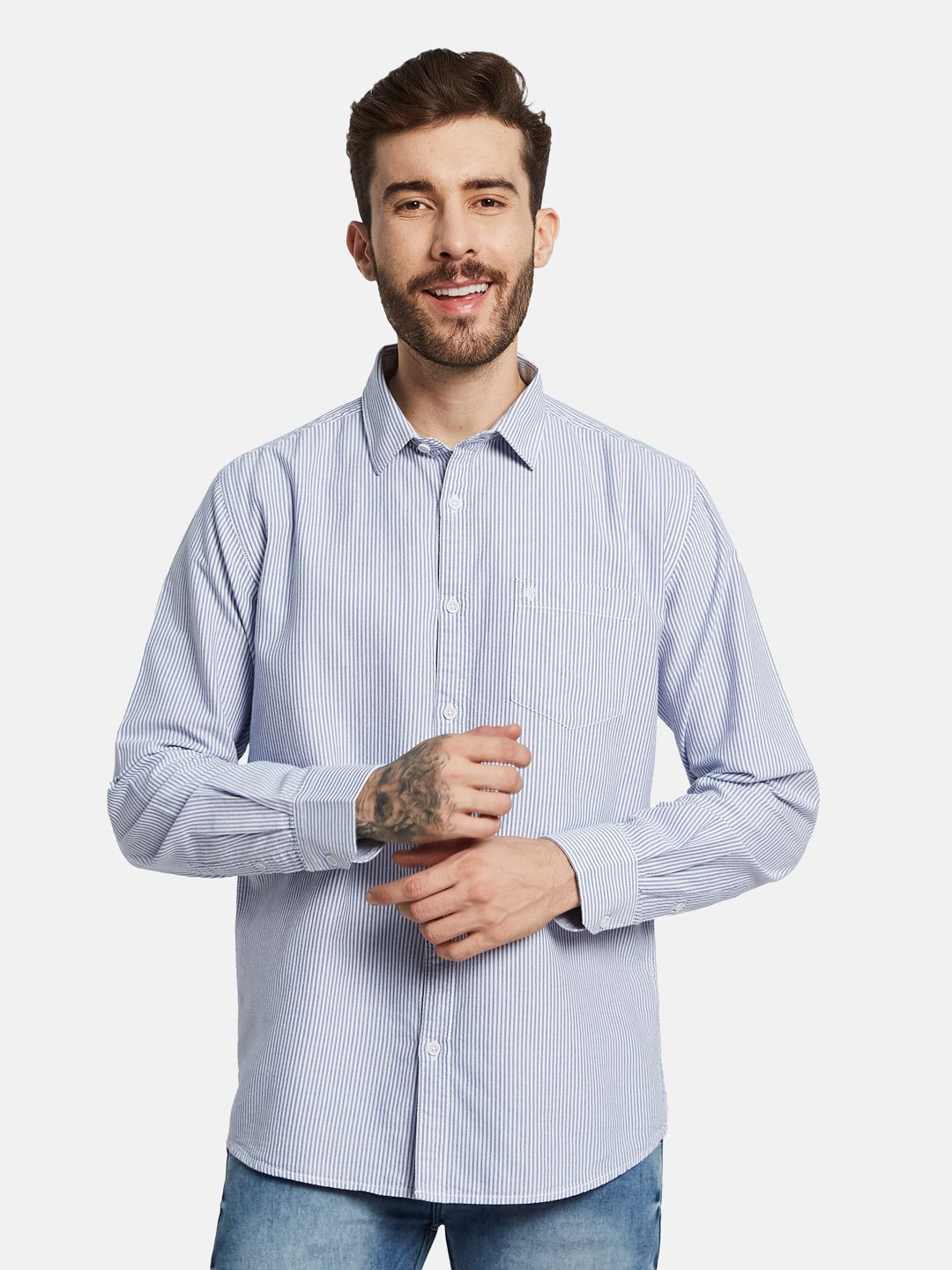 

METTLE Men Micro Checks Opaque Checked Casual Shirt, Navy blue