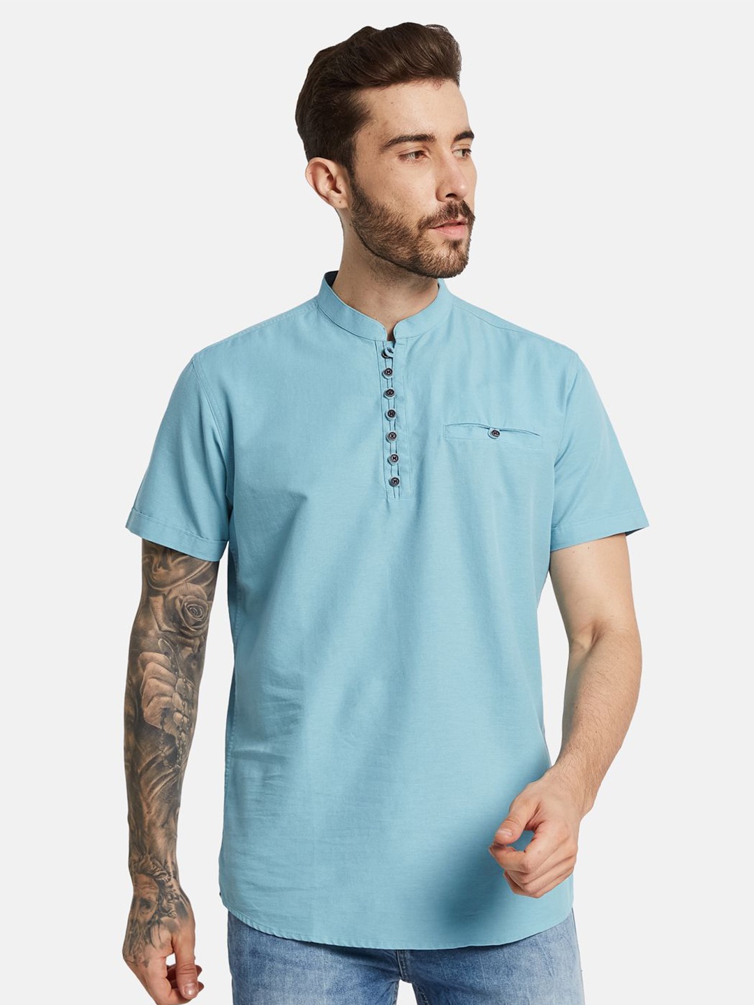 

METTLE Men Opaque Pure Cotton Casual Shirt, Teal