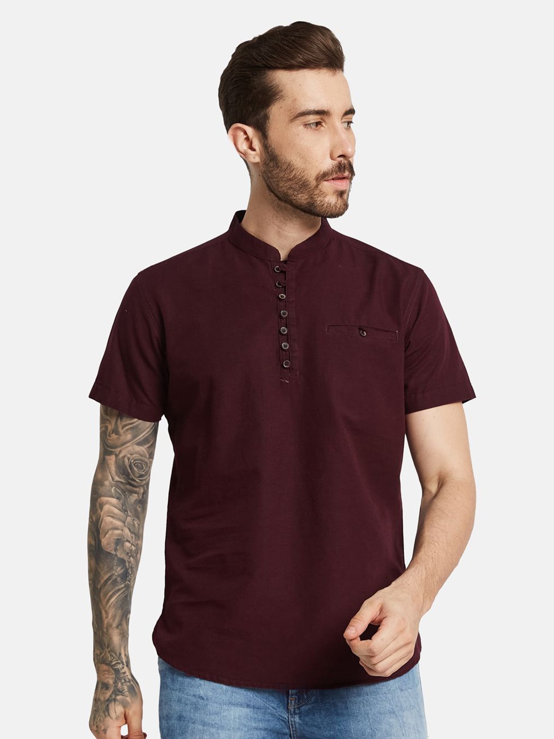 

METTLE Men Opaque Pure Cotton Casual Shirt, Maroon