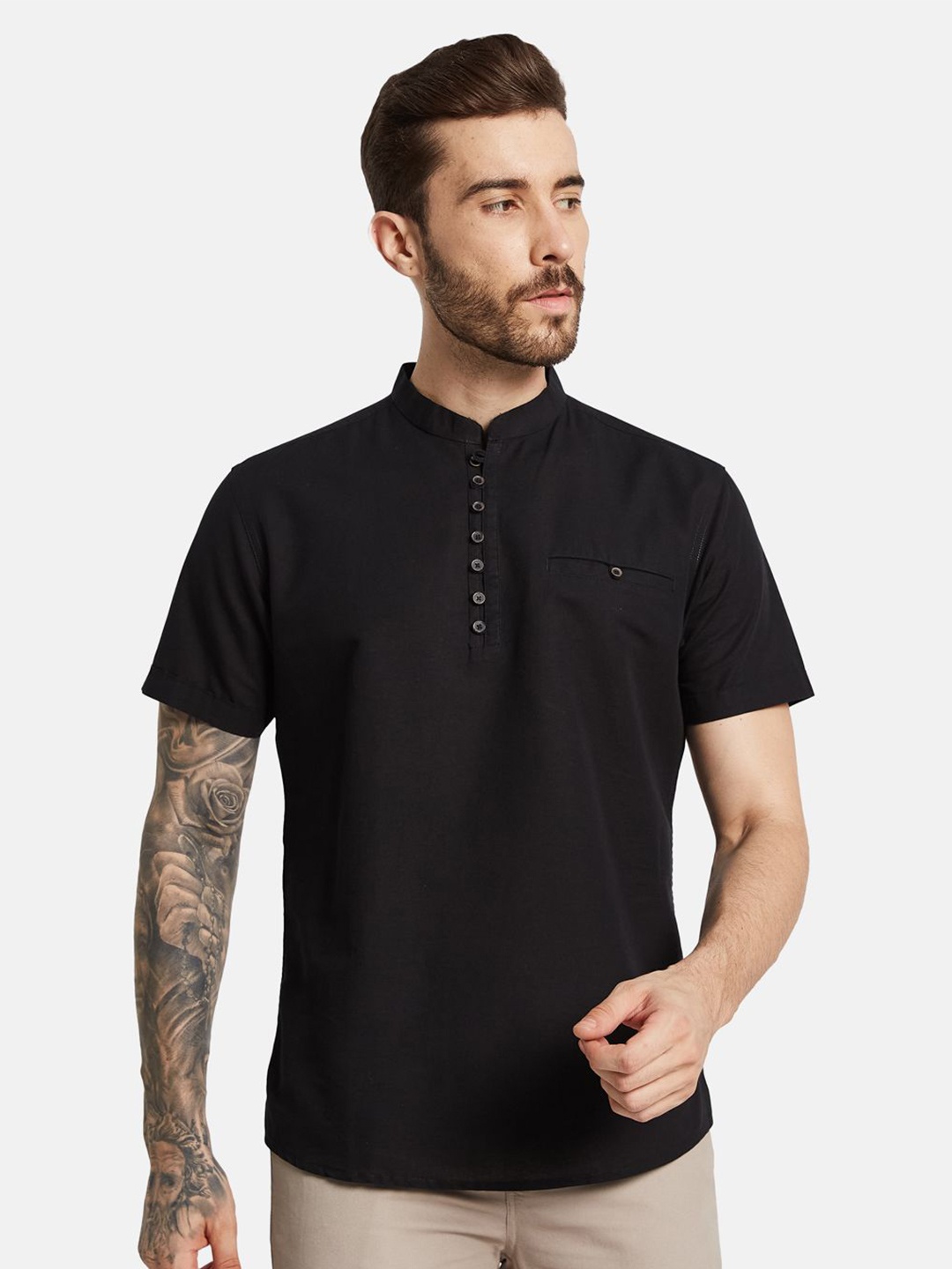 

METTLE Men Opaque Pure Cotton Casual Shirt, Black