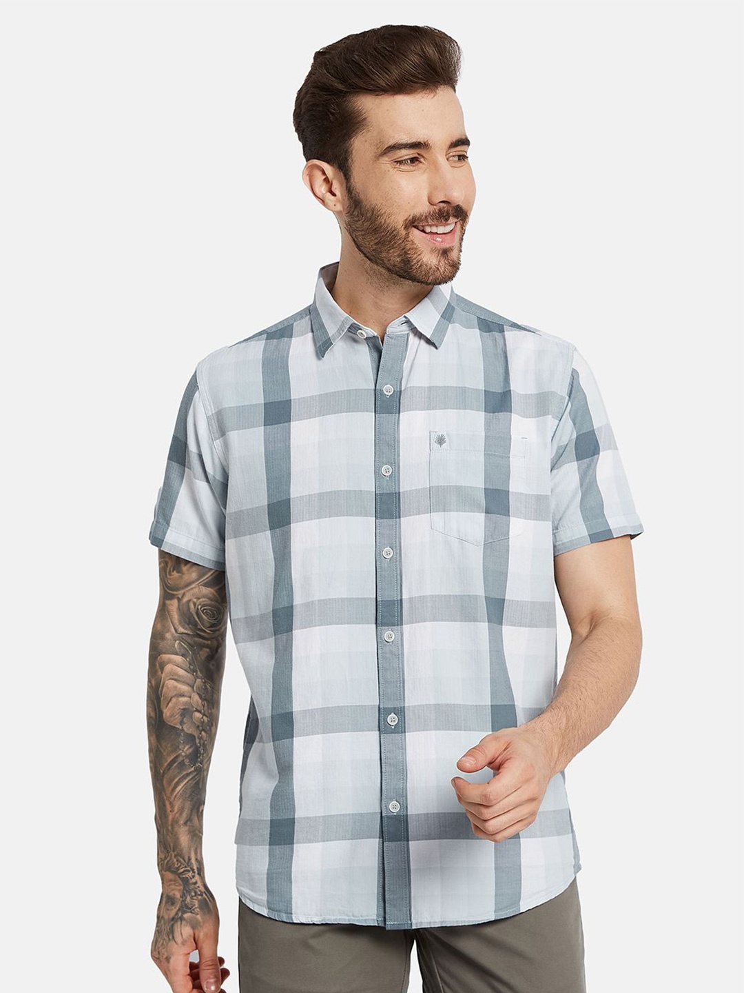 

METTLE Men Opaque Checked Casual Shirt, Grey