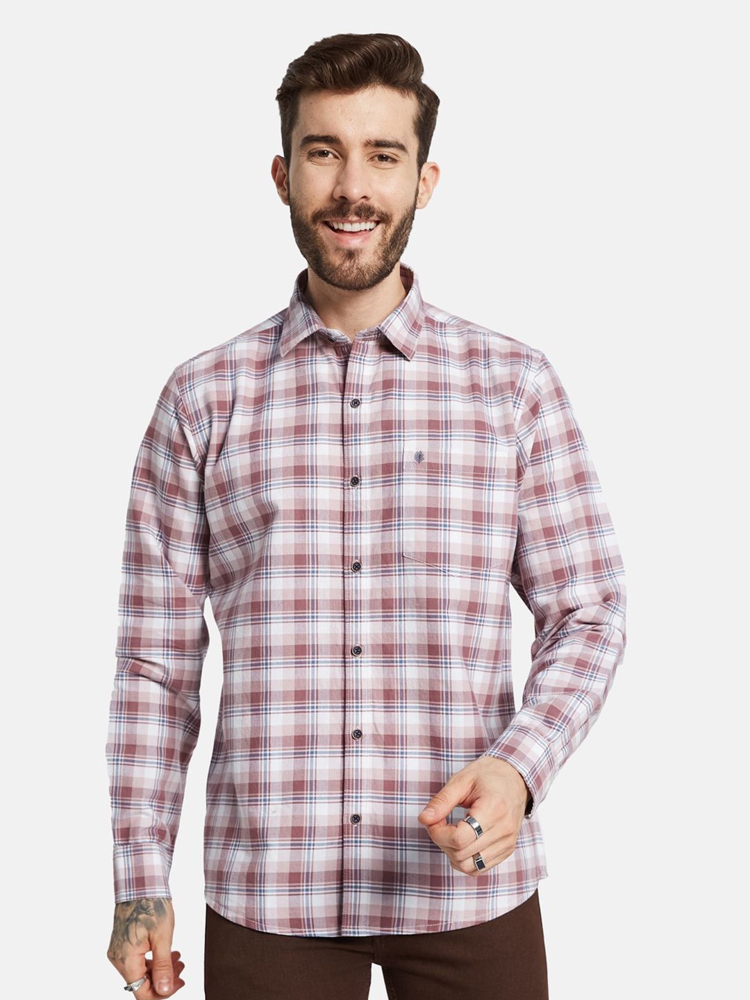 

METTLE Men Opaque Checked Casual Shirt, Maroon