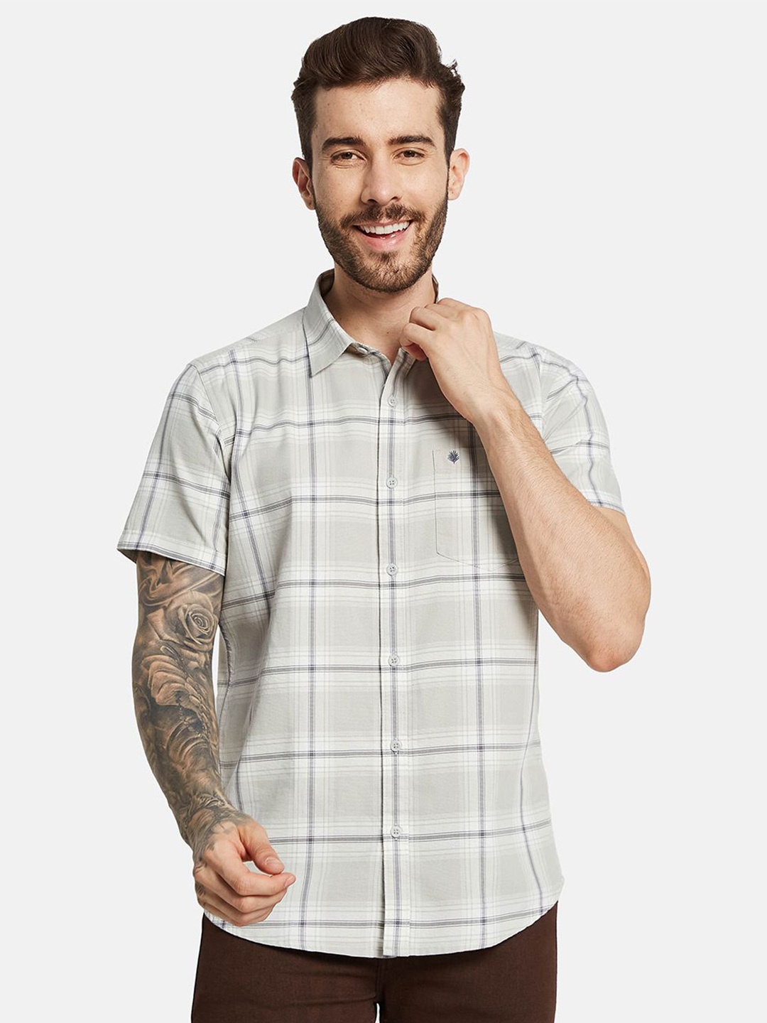 

METTLE Men Windowpane Checks Opaque Checked Casual Shirt, Green