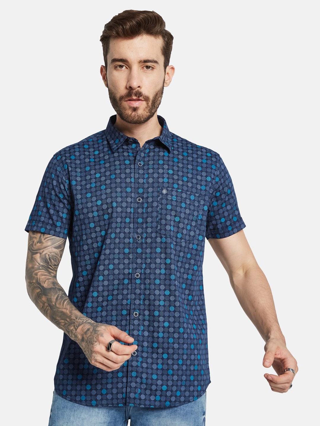 

METTLE Men Floral Opaque Printed Casual Shirt, Navy blue