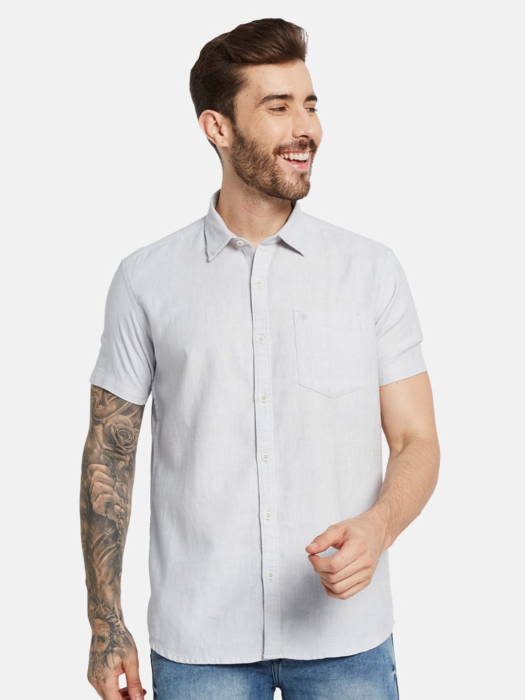 

METTLE Men Opaque Casual Shirt, Grey